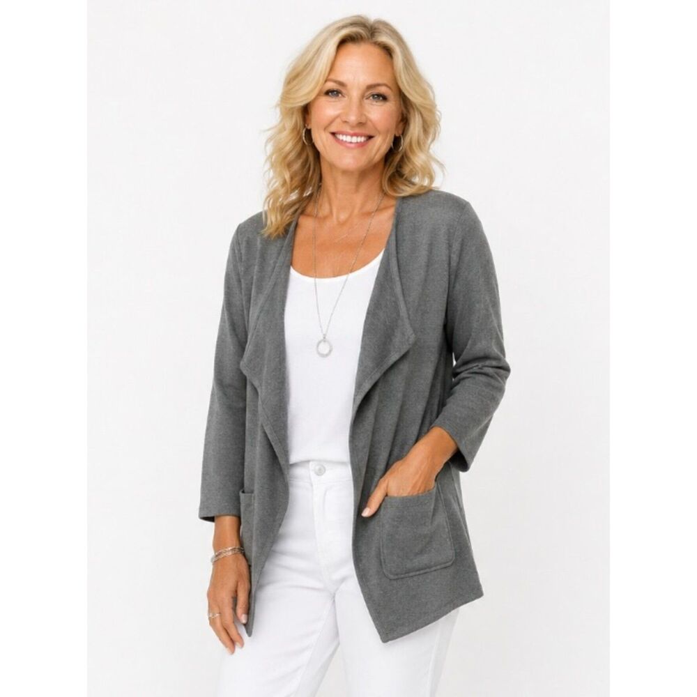 A’reve Gray Soft Open Front Long Sleeve Duster Loose Cardigan Sweater M